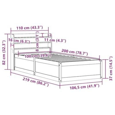 Bedframe met hoofdbord massief grenenhout 100x200 cm