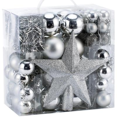 Kerstboomballen kunststof kleur Zilver set van 77 stuks Kerstboomballen kunststof kleur Zilver set van 77 stuks