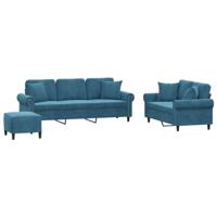 3-delige Loungeset met kussens fluweel blauw - thumbnail