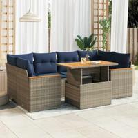 7-delige Loungeset met kussens poly rattan grijs - thumbnail