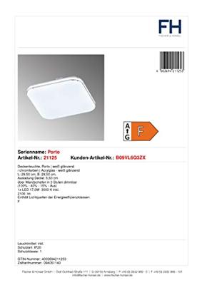 Fischer & Honsel Vierkante led plafonnièrePorto 29,5cm - 21125