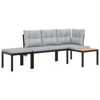 4-delige Loungeset met kussens gepoedercoat staal zwart - thumbnail