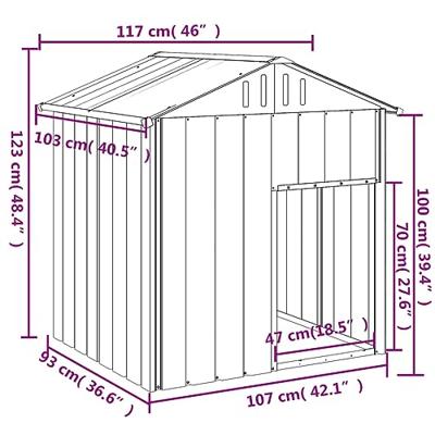 Hondenhok met dak 117x103x123 cm gegalvaniseerd staal antraciet - thumbnail