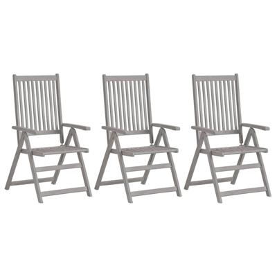 VidaXL Tuinstoelen verstelbaar 3 st massief acaciahout grijs