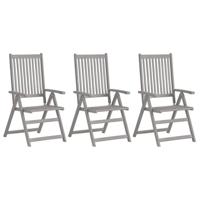 VidaXL Tuinstoelen verstelbaar 3 st massief acaciahout grijs - thumbnail