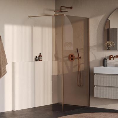 Brauer Oblivion - Inloopdouche - Brons Glas - 100 x 200 cm - met Zijwand 30 cm - incl. Glascoating - PVD Koper Geborsteld