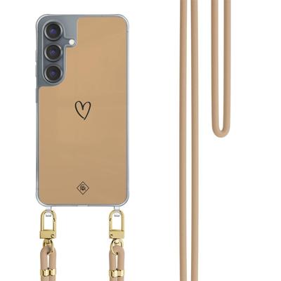 Samsung Galaxy S25 hoesje met beige koord - Hart bruin