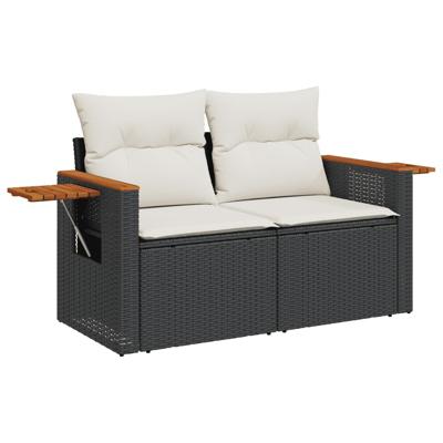 6-delige Loungeset met kussens poly rattan zwart - thumbnail