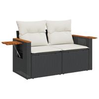 9-delige Loungeset met kussens poly rattan zwart - thumbnail