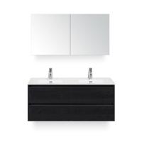 Dante Badmeubelset 120 cm - 4 laden Black Oak - Keramische Wastafel Wit Cover - met Spiegelkast - thumbnail