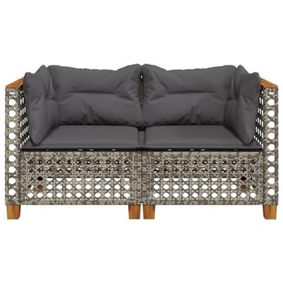 Tuinhoekbanken 2 st met kussens poly rattan grijs - thumbnail