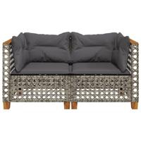 Tuinhoekbanken 2 st met kussens poly rattan grijs - thumbnail