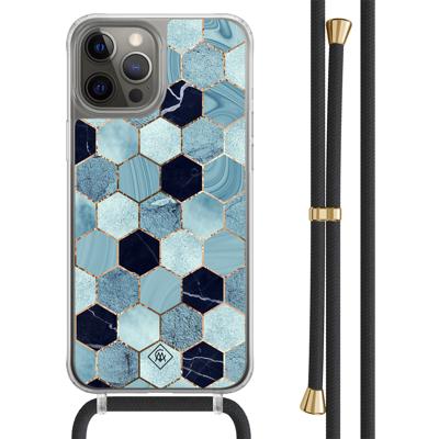 iPhone 12 (Pro) hoesje met zwart koord - Blue cubes iPhone 12 (Pro) hoesje met zwart koord - Blue cubes