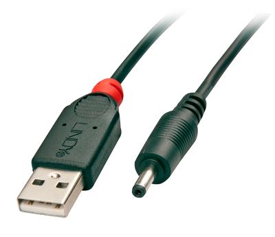 LINDY 70266 USB-kabel USB 2.0 USB-A stekker, DC-stekker 3,5 mm 1.50 m Zwart