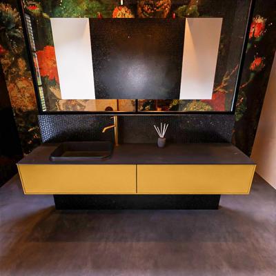 Badkamermeubelset Mondiaz Erin 200 cm met 2 Lades met RIDGE Wastafel Links Urban met 1 kraangat Greeploos Mat Ocher Badkamermeubelset Mondiaz Erin 200 cm met 2 Lades met RIDGE Wastafel Links Urban met 1 kraangat Greeploos Mat Ocher