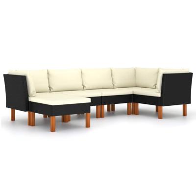 6-delige Loungeset met kussens poly rattan zwart