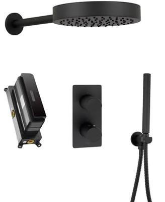 Ben Engraved Cross inbouw regendoucheset Ø25cm met staafhanddouche mat zwart