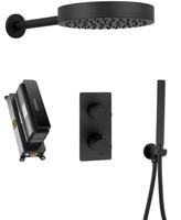 Ben Engraved Cross inbouw regendoucheset Ø25cm met staafhanddouche mat zwart - thumbnail