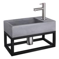 Fonteinset Differnz Force Beton en Handoekrek 40x22x9 cm Donker Grijs Met Rechte Kraan Mat Chroom - thumbnail