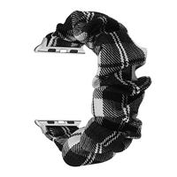 Elastisch scrunchie nylon bandje - Zwart / Wit - Geschikt voor Apple Watch 44mm / 45mm / 46mm / 49mm - thumbnail