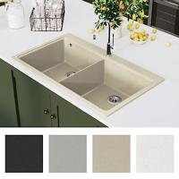 VidaXL Gootsteen dubbele bakken graniet beige - thumbnail