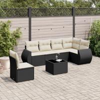 7-delige Loungeset met kussens poly rattan zwart - thumbnail