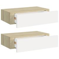VidaXL Wandschappen 2 st met lade 40x23,5x10 cm mdf eikenkleur en wit - thumbnail