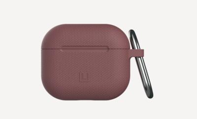 U by UAG [U] Dot Silicone Case voor de Apple AirPods 2021 Case - [Soft-Touch siliconen, karabijnhaak, Lightning connector afdekking, status LED zichtbaar, draadloos opladen compatibel] - aubergine
