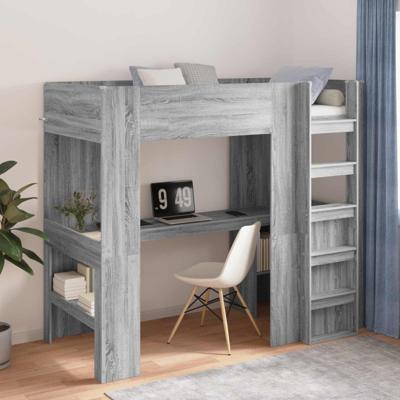 Loft Bedframe met Bureau Grijs Sonoma 100 x 200 cm Bewerkt hout