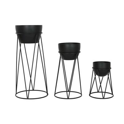 Plantenbakkenset Home ESPRIT Zwart Metaal 38 x 38 x 80 cm (3 Onderdelen)