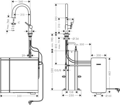 Hansgrohe Aqittura M91 SodaSystem 210, uittrekbare uitloop, 1jet, sBox, starter set, rvs look Hansgrohe Aqittura M91 SodaSystem 210, uittrekbare uitloop, 1jet, sBox, starter set, rvs look
