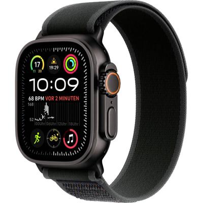 Apple Watch Ultra 2 (GPS + Cellular 49 mm) Smartwatch, Sportuhr mit Titangehäuse in Schwarz und Trail Loop in Schwarz (M/L). Fitnesstracker, präzises GPS, extra Lange Batterielaufzeit