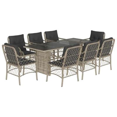 9-delige Tuinset met kussens poly rattan lichtgrijs