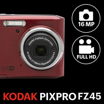 Kodak Pixpro FZ45 Friendly Zoom Digitale camera 16 Mpix Zoom optisch: 4 x Rood Full-HD video-opname, HDR video, Geïntegreerde accu Kodak Pixpro FZ45 Friendly Zoom Digitale camera 16 Mpix Zoom optisch: 4 x Rood Full-HD video-opname, HDR video, Geïntegreerde accu