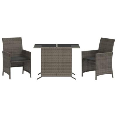 3-delige Bistroset met kussens poly rattan grijs 3-delige Bistroset met kussens poly rattan grijs