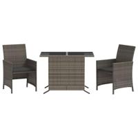3-delige Bistroset met kussens poly rattan grijs - thumbnail