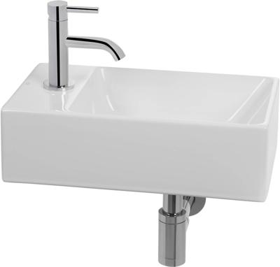 Ben Stelvio fonteinset met chromen kraan links glanzend wit keramiek Ben Stelvio fonteinset met chromen kraan links glanzend wit keramiek