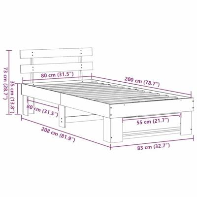 Bedframe met hoofdeinde Bruin 80 x 200 cm Massief grenenhout Bedframe met hoofdeinde Bruin 80 x 200 cm Massief grenenhout