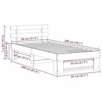 Bedframe met hoofdeinde Wasbruin 80 x 200 cm Massief grenenhout - thumbnail