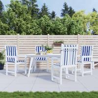 Stoelkussens 4 st lage rug gestreept stof wit en blauw - thumbnail