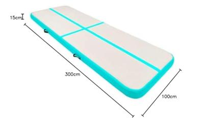 Gymnastiekmat met pomp opblaasbaar 300x100x15 cm PVC groen - thumbnail