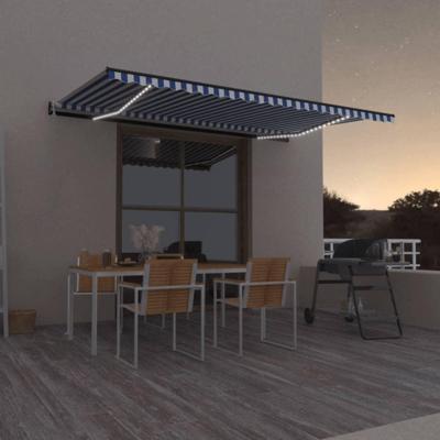 Luifel automatisch met LED en windsensor 500x300 cm blauw wit