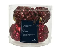 Decoris Kerstballen glas dennenappel 6st ossenbloed 5x7cm - thumbnail