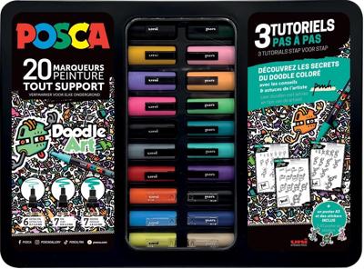 Uni Posca paintmarker Doodle Art, verschillende punten, metalen koffer van 20 stuks