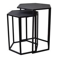 LOFT42 Salontafel set zeshoek - Zwart mangohout - Metaal - thumbnail