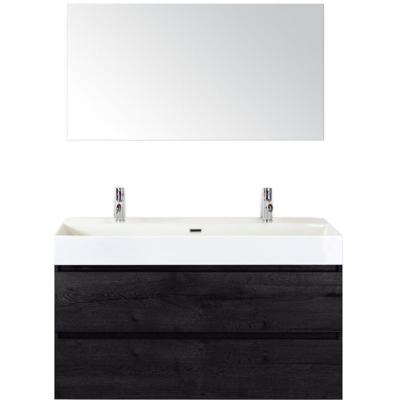 Maxx XL Badmeubelset 120 cm - Black Oak - Wastafel Kube Enkel 2 Kraangaten met Spiegel