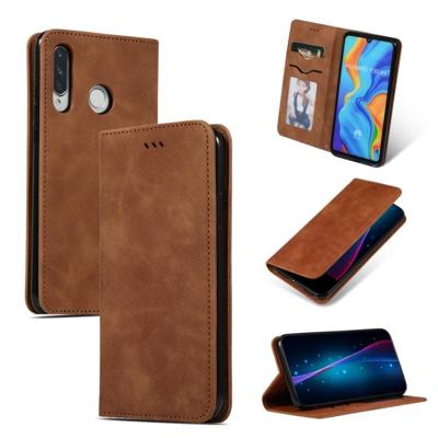 Retro huid feel Business magnetische horizontale Flip lederen case voor Huawei P30 Lite (bruin)