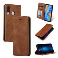 Retro huid feel Business magnetische horizontale Flip lederen case voor Huawei P30 Lite (bruin) - thumbnail
