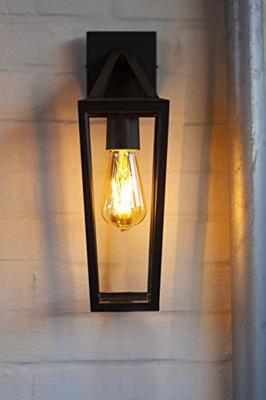 Buitenlamp metaal zwart voordeur &apos;Pine&apos; e27 fitting vierkant glas 40 cm