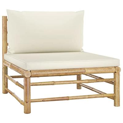 2-delige Loungeset met crmewitte kussens bamboe - thumbnail